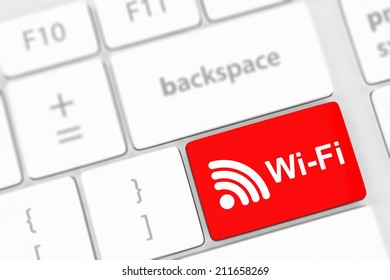 wifi concepts, with message on enter key of computer keyboard.