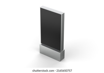 WiFi Network Multi Touch Floor Standing LCD, Display Digital Signage Display Touch Monitor Mockup. 3d Render Illustration.