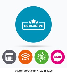 Wifi, Sms And Calendar Icons. Exclusive Sign Icon. Special Offer With Stars Symbol. Go To Web Globe.