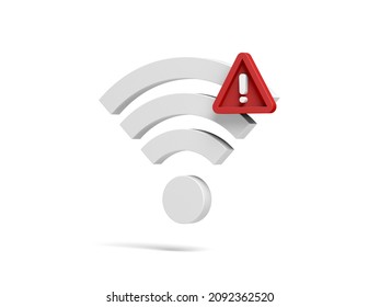 Wi-Fi symbol isolated on white background. Disconnect. Problem. Warning sign. 3d illustration.