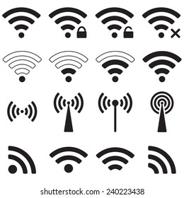 Wifi or wireless icon set for remote access.