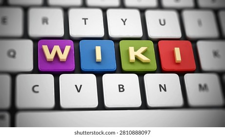 WIKI text on keyboard keys. 3D illustration.