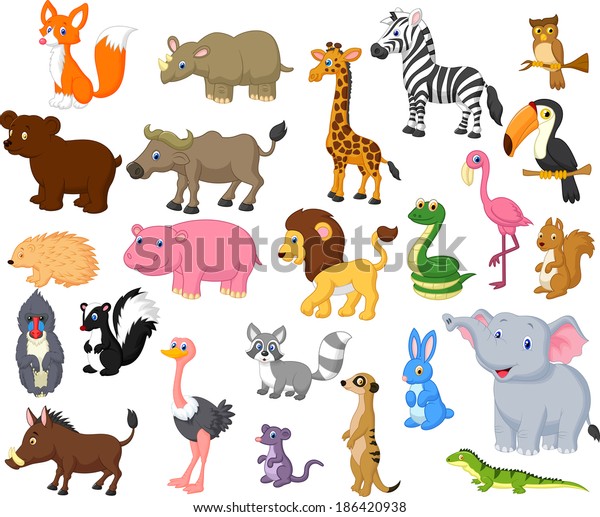 Wild Animal Cartoon Collection Stock Illustration 186420938