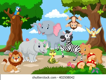 Animales salvajes jugando en un hermoso jardín