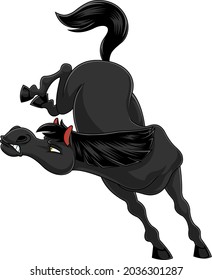 Wild Black Horse Cartoon Mascot Character Jumping. Raster Hand Drawn Illustration Isolated On Transparent Background