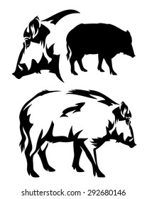 Wild Boar Black White Outline Silhouette Stock Illustration 292680146