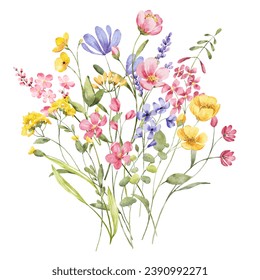 Wild flowers bouquet, watercolor digital illustration. Perfectly for poster, card design. Mother's Day, Birthday, Valentine's day, Wedding decoration.
 - Powered by Shutterstock