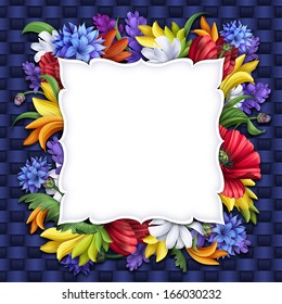wild flowers frame; poppy, cornflower, daisy, lavender floral banner