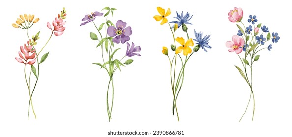 Wild flowers set, digital watercolor floral illustration. Perfectly for  greeting card, wedding invitation, birthday design. Isolated on white background. - Powered by Shutterstock