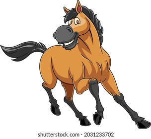 Wild Horse Cartoon Mascot Character Running. Raster Hand Drawn Illustration Isolated On Transparent Background