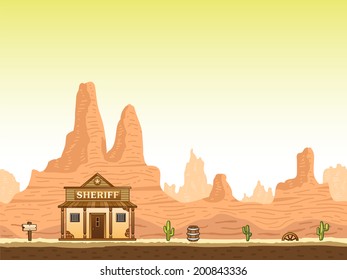 Wild And Old West Hot Canyon Seamless Background With Sheriff Office