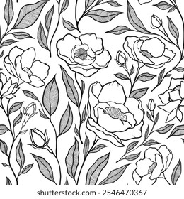 wild roses blooming flowers black and white seamless abstract pattern background fabric fashion design print wrapping paper digital illustration art texture textile wallpaper apparel image  - Powered by Shutterstock