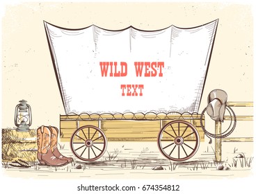 Wild West Wagon With Cowboy Shoes.Raster