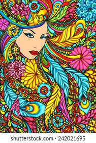 Wild Woman - Marker Rendering, Art, Illustration, Drawing, Lady, Woman, Bright, Colorful