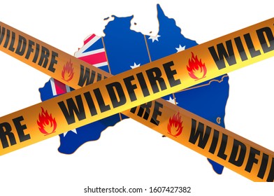 Wildfire In Australia Concept, 3D Rendering Isolated On White Background