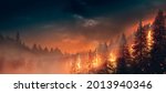 Wildfire burning through a forest. high contrast image. Illustration