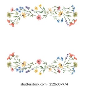 Wildflowers Frame Clipart, Watercolor Meadow Flowers wreath illustration, Rustic Border, Herbs Bouquet clip art, Wedding Invitation, Baby Shower graphics