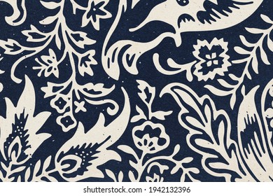 William Morris floral background indigo botanical pattern remix illustration