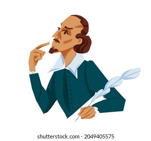 William Shakespeare thinking colour illustration