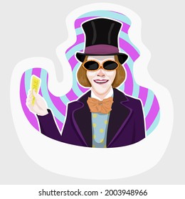 Willy Wonka Holding A Golden Ticket