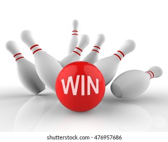 Win Bowling Representing Strike Success 3d Rendering