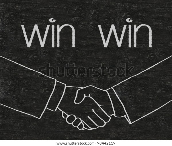 win win business with shake hands symbols written on blackboard background high resolution