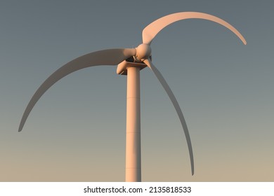 Wind Generator With Sagging Blades. Turbine Inefficiency During Calm. Green Energy Issues. 3d Rendering