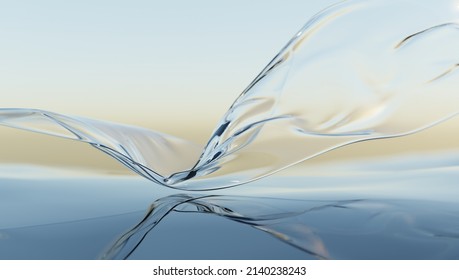 Wind Glass Ribbon On Water. Abstract Wallpaper For Banner. 3d Rendering.