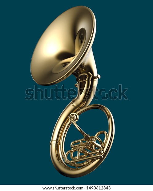 wind musical instrument by a sousaphone\
isolated background. 3d\
illustration