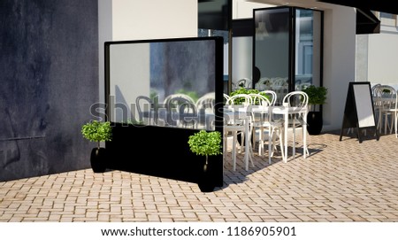windbreaker on a 3d rendering coffee shop terrace mockup