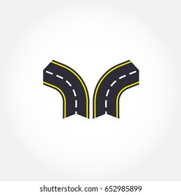 Winding Asphalt Road Icon. Two Way Arrow. Turn Left And Turn Right Template.