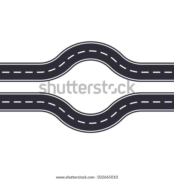 Winding road design template isolated\
on white background. Seamless asphalt road or highway.\
