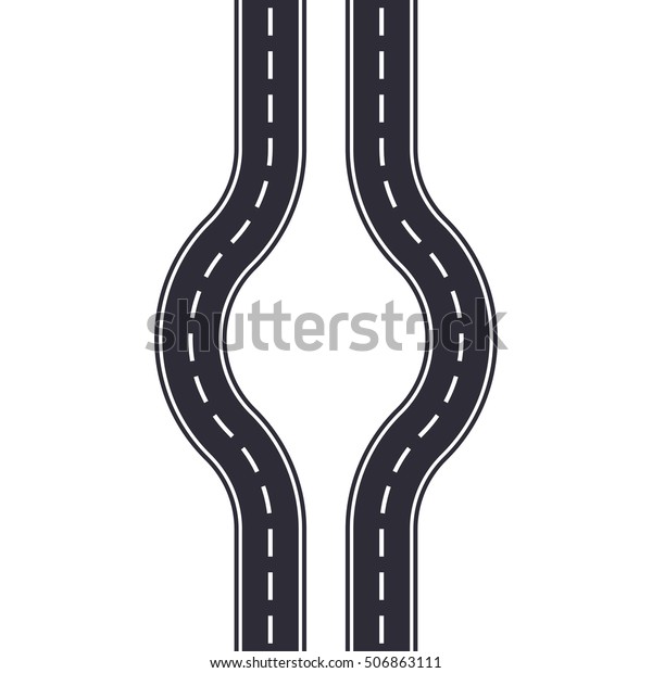 Winding road design template isolated on\
white background. Seamless asphalt road or\
highway.