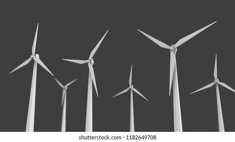 Windmill 3D perspective with grey background illustration 003
