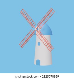 Windmill isolated on blue background. 3D render.
