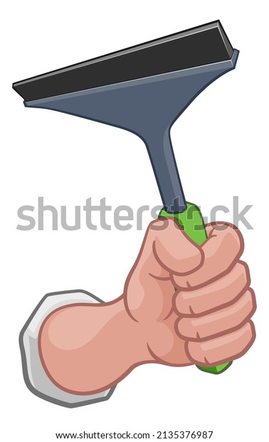 A window or car wash cleaner\
cartoon hand in a fist holding a squeegee cleaning\
tool