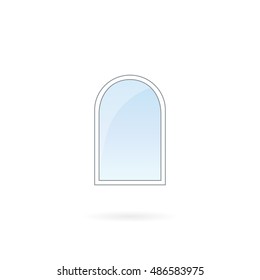 Window frame raster illustration, single closed modern arched window. White plastic window with blue sky glass, outdoor objects collection, flat style. Clean isolated element for your designs
