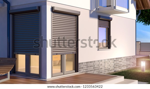 Window\
roller illustration - house 9, 3D\
illustration