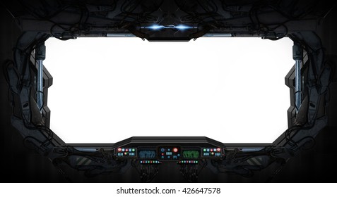 Window Of A Space Station With Control Panel '3D Rendering'