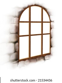 window in stone wall