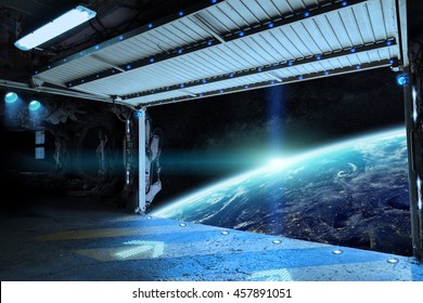 Window view of planet earth from a shuttle runway 'elements of this image furnished by NASA' '3D rendering'