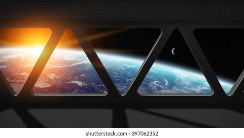 Window View Of Planet Earth From A Space Station 'elements Of This Image Furnished By NASA'