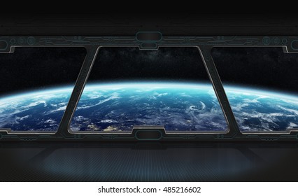 Window View Of Planet Earth From A Space Station 3D Rendering Elements Of This Image Furnished By NASA