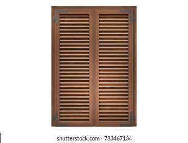 Window With Wood Venetian Shutters, Closeup Front View, 3D Rendering.