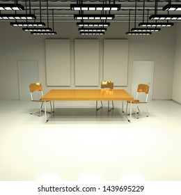 Windowless room with table and chairs in the cellar 3D rendering 