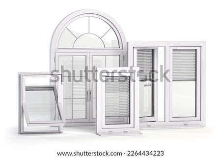 Windows of different types isolated on white. 3d illustration