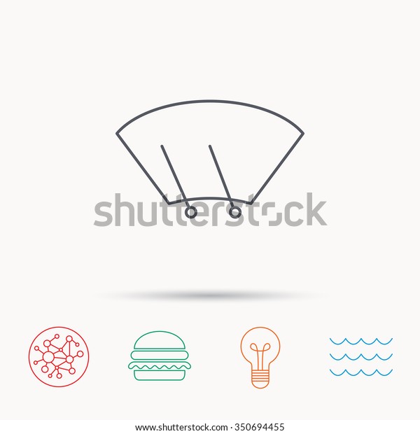 Windscreen\
wipers icon. Windshield sign. Global connect network, ocean wave\
and burger icons. Lightbulb lamp\
symbol.