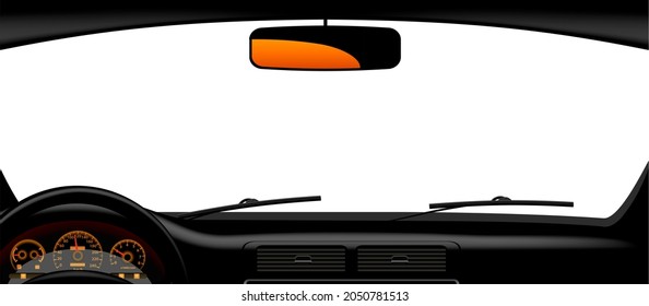 Windshield Frame And Banner Inside The Car. Modern Conceptual  3D Illustration. 