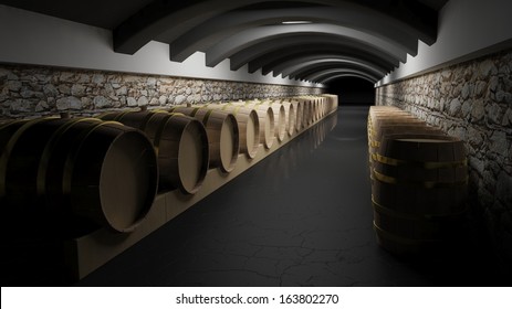 Wine barrels in a wine cellar