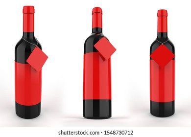  Wine Bottle With Blank Label And Hang Tag For Branding And Mock Up 3d Illustration